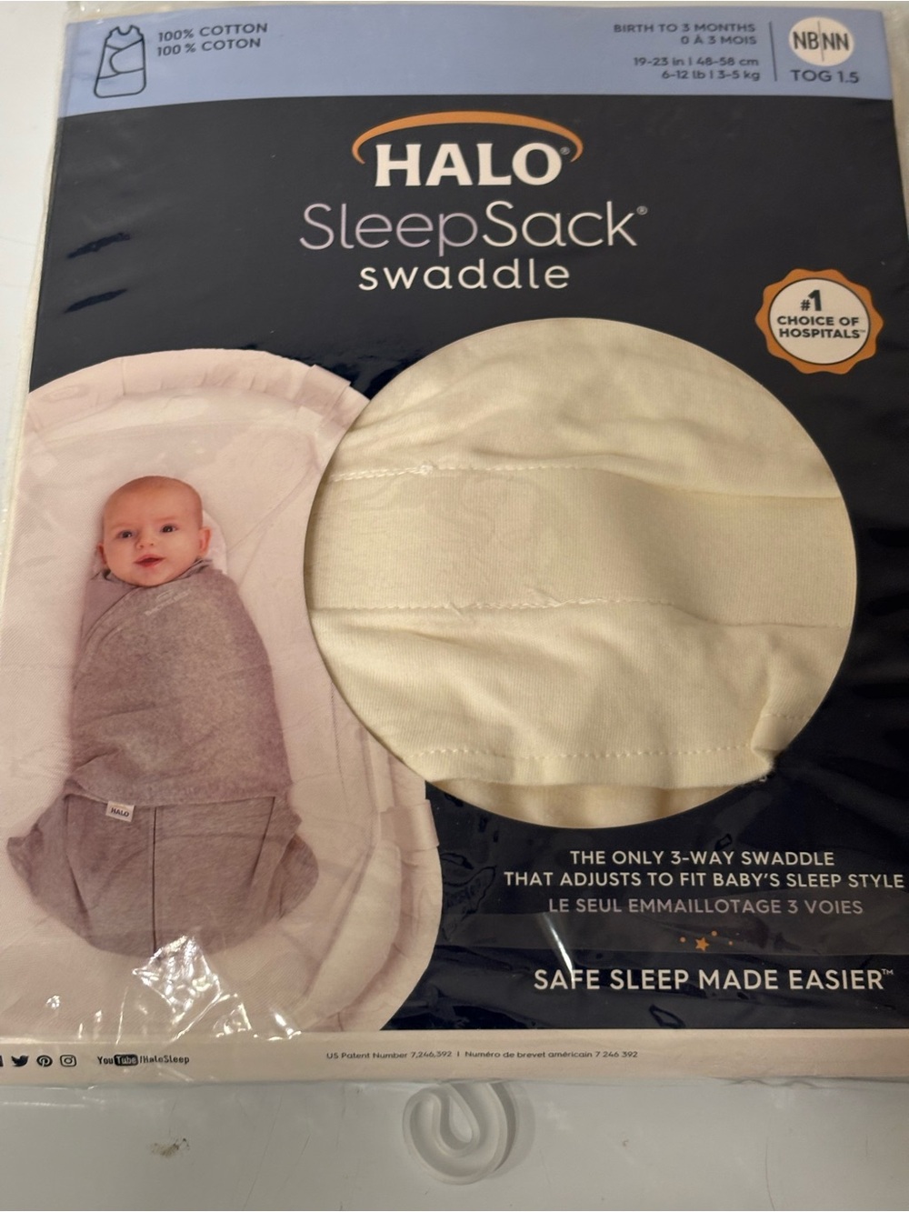 Halo SleepSack Swaddle in Cream and Gray